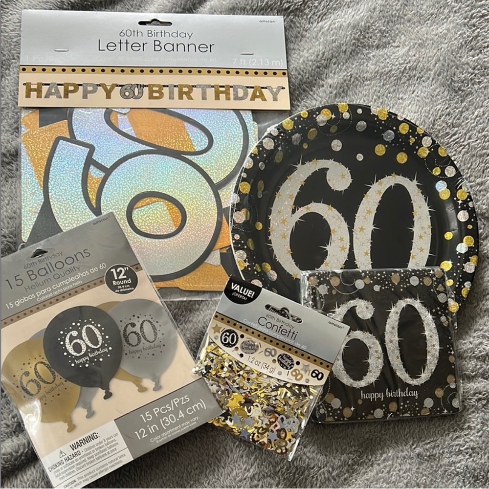 Party City | Brand New 60th Birthday Party Supplies Set - Black and Gold